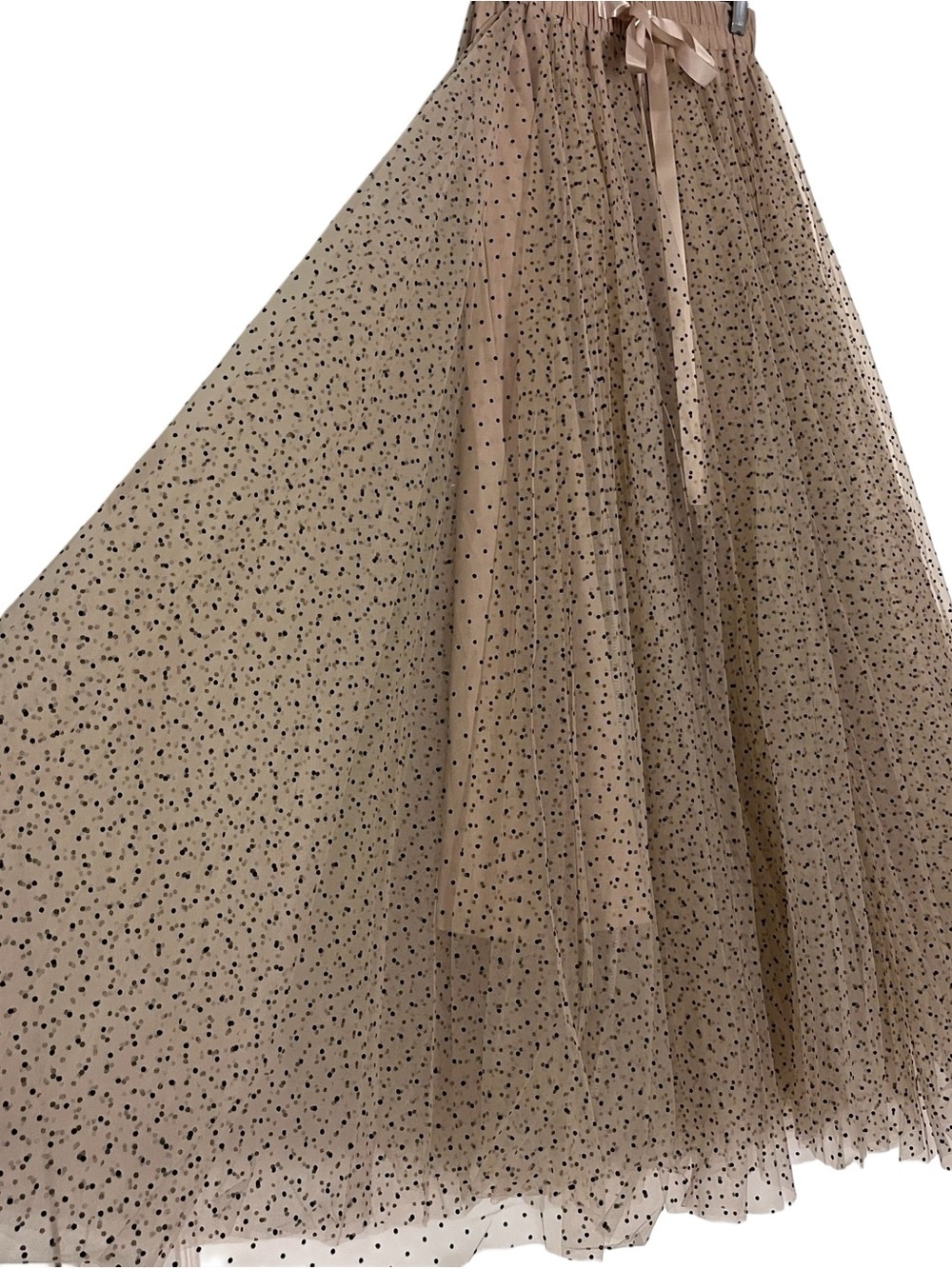Tulle Polka Dot Skirt Midi Beige and Black Choklate S - Picture 4 of 12